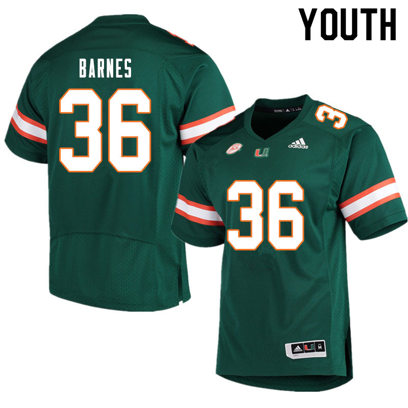 Youth #36 Andrew Barnes Miami Hurricanes College Football Jerseys Sale-Green